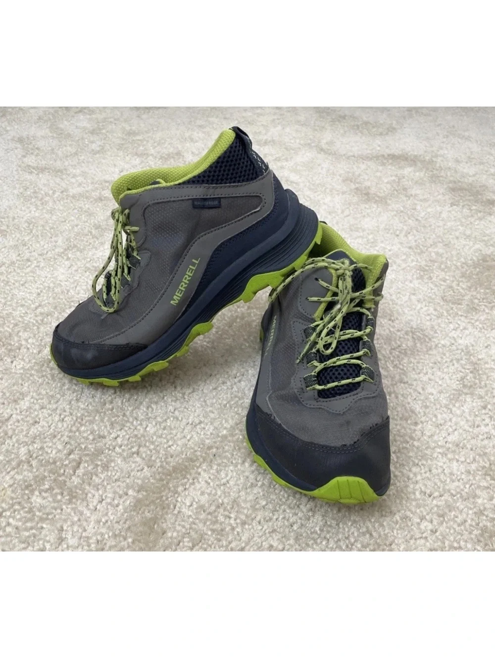 Merrell MOAB SPEED Mid Navy Gray Lime Hiking Sneakers Big Kids Boys 5W Wide